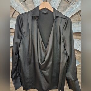 Elegant Cowl Neck Black Satin Jacket